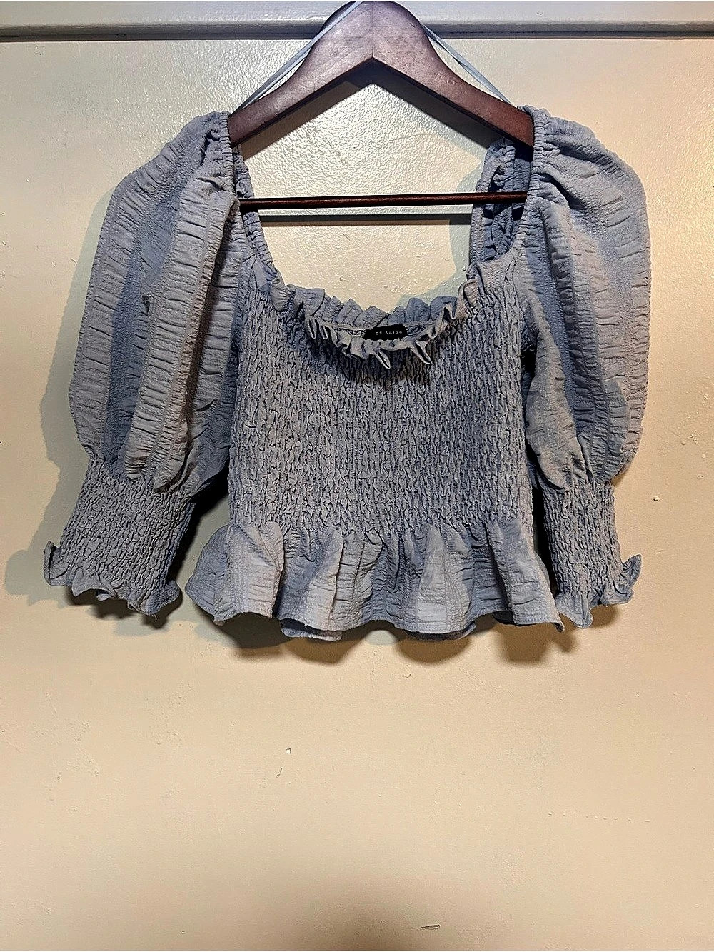 en saison Smocked Puff Sleeve Blouse in Blue Size XS Like New